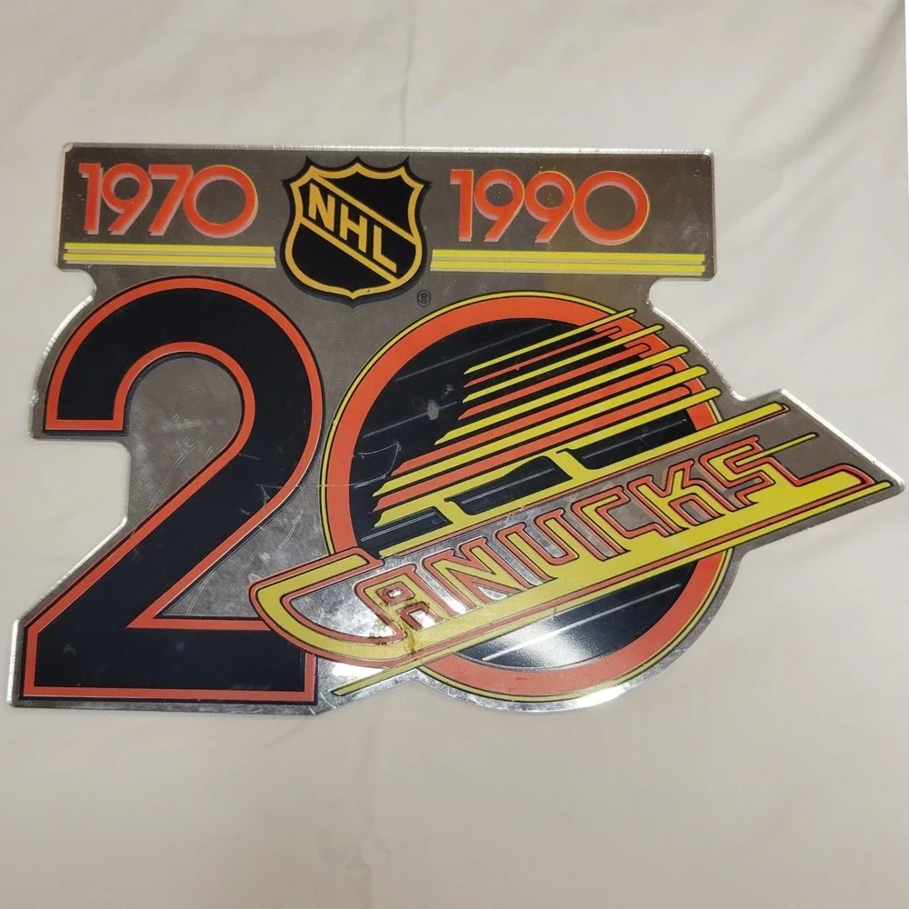 Vintage Vancouver Canucks 20th Anniversary NHL Mirror Sign 1970-1990 Skate Logo